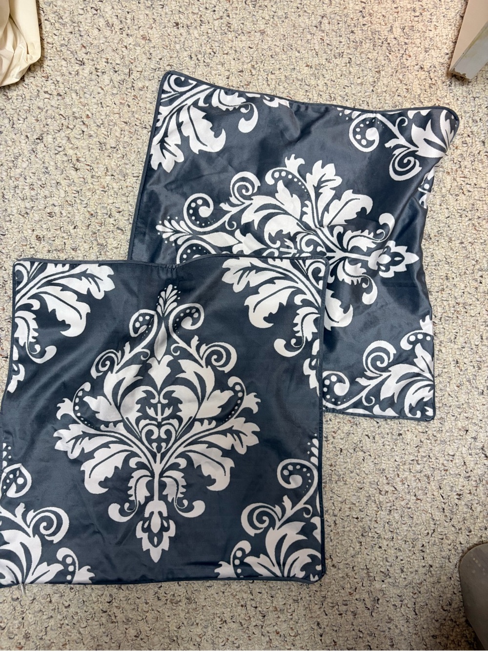 Damask Accent Pillow Covers in gray and White -